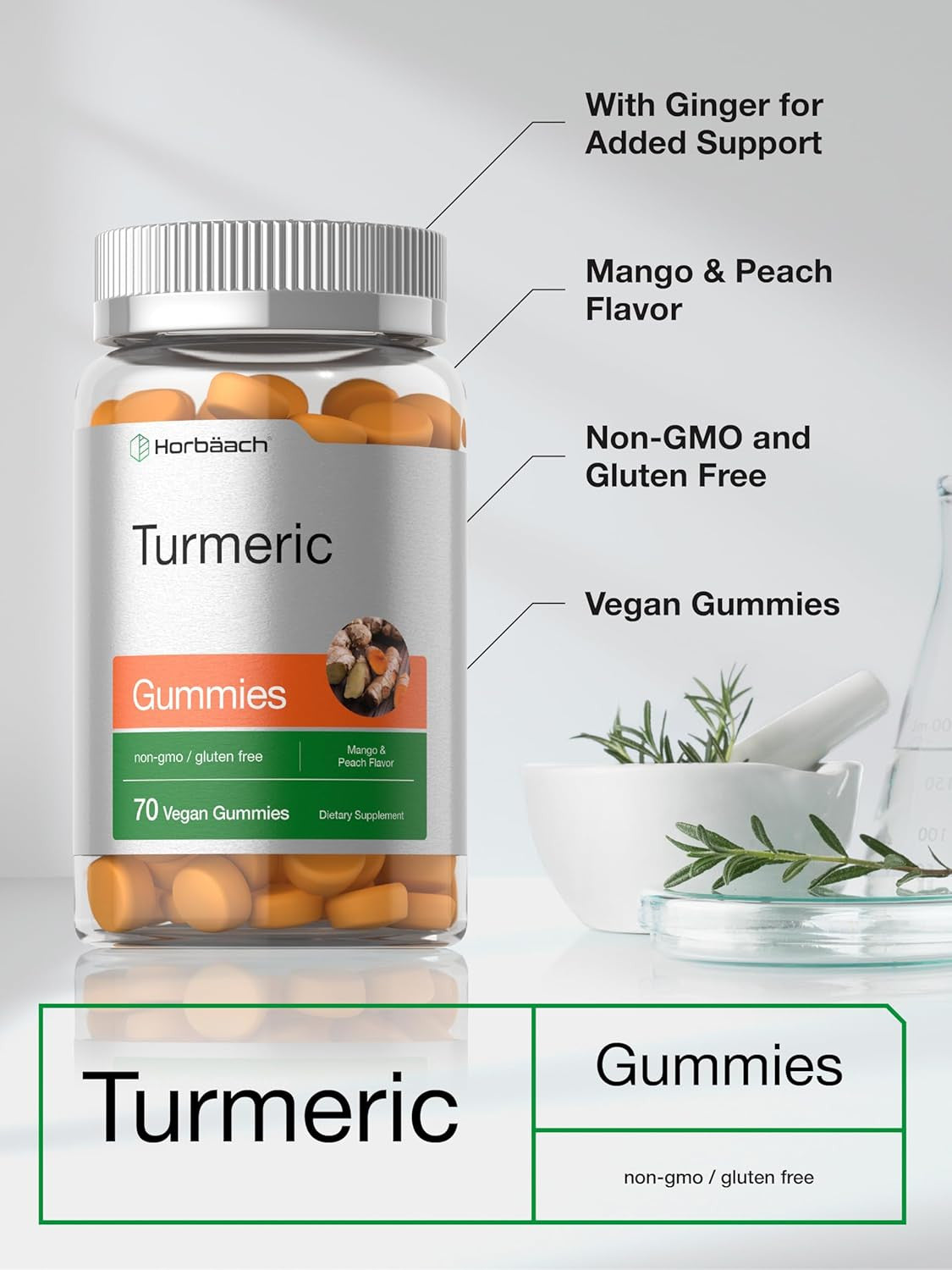 Turmeric Gummies | 70 Count | Mango & Peach Flavor | Turmeric Curcumin with Ging