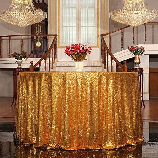 Yellow Gold Sequin Tablecloth 120-Inch Sparkly Overlay round Glitter Table Cover