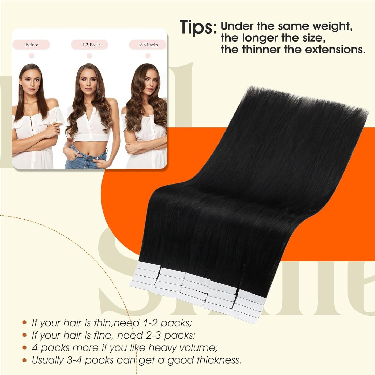 Tape in Hair Extensions Human Hair 14Inch Black Human Hair Extensions Invisible