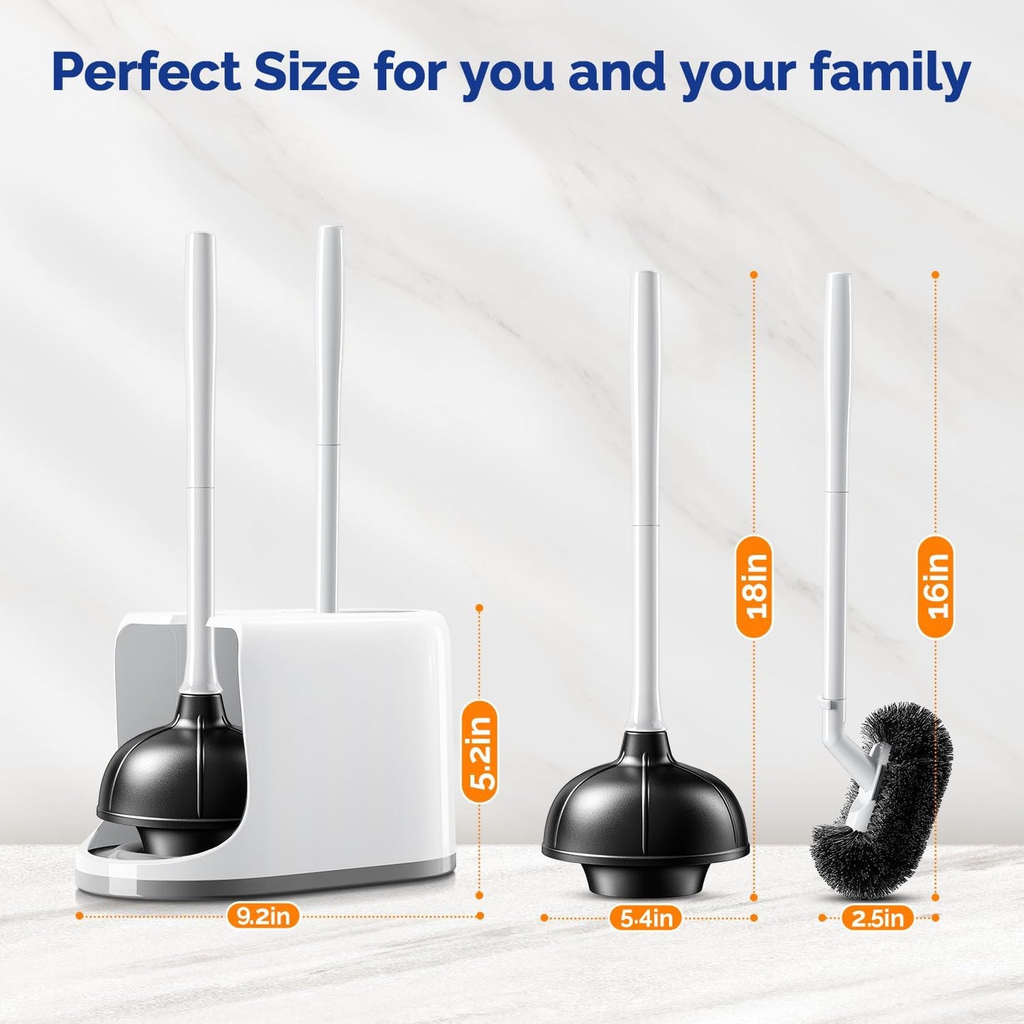 Toilet Plunger Bowl Brush Combo：Heavy Duty Rubber for Drain Clog Remover - Curve