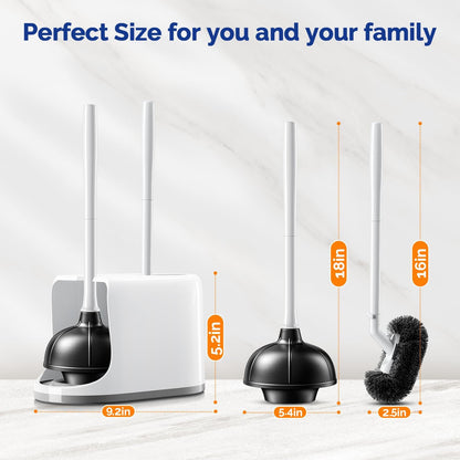 Toilet Plunger Bowl Brush Combo：Heavy Duty Rubber for Drain Clog Remover - Curve