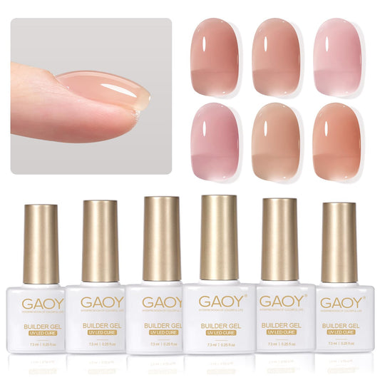 6 Colors Builder Gel Set for Nails, Milky White Pink Nude Sheer Jelly Nail Stren