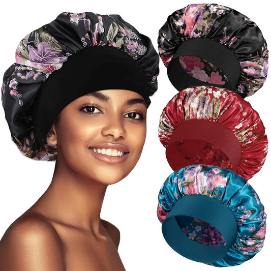 3 Pack Satin Bonnet Silk Hair Bonnet for Sleeping, Sleep Bonnets for Women Large