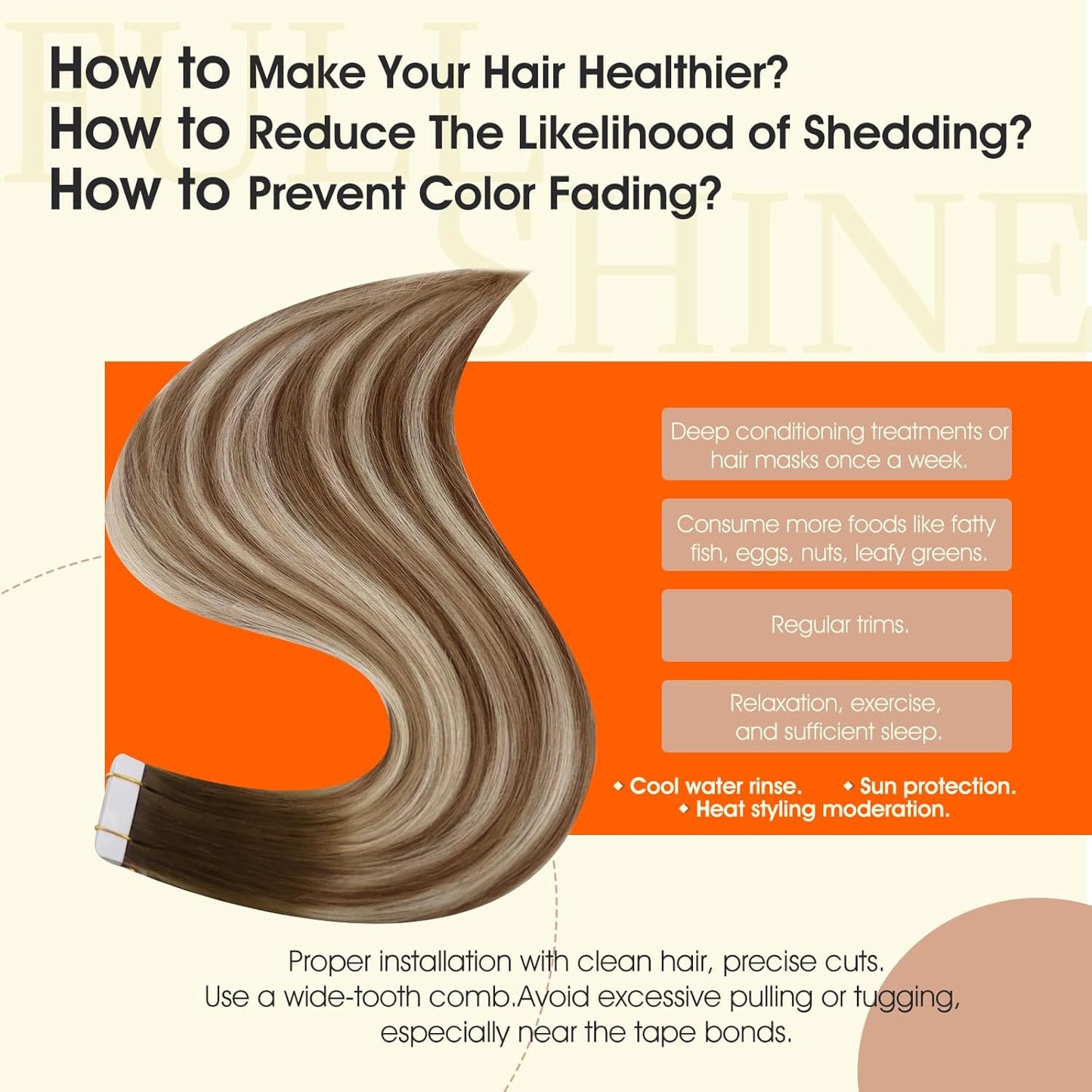 Tape in Real Hair Extensions 18Inch Color 3 Fading to 8 Highlighted 22 Blonde Ba