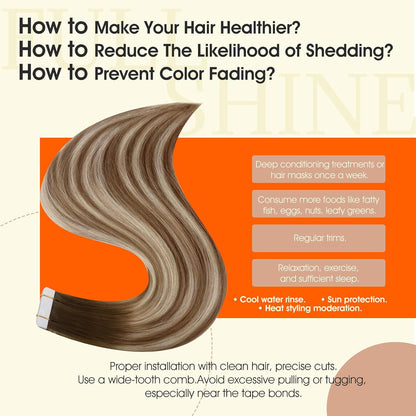 Tape in Real Hair Extensions 18Inch Color 3 Fading to 8 Highlighted 22 Blonde Ba