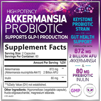 Akkermansia Probiotic with Prebiotic Fiber - Supports GLP-1 Production - 2 Billi