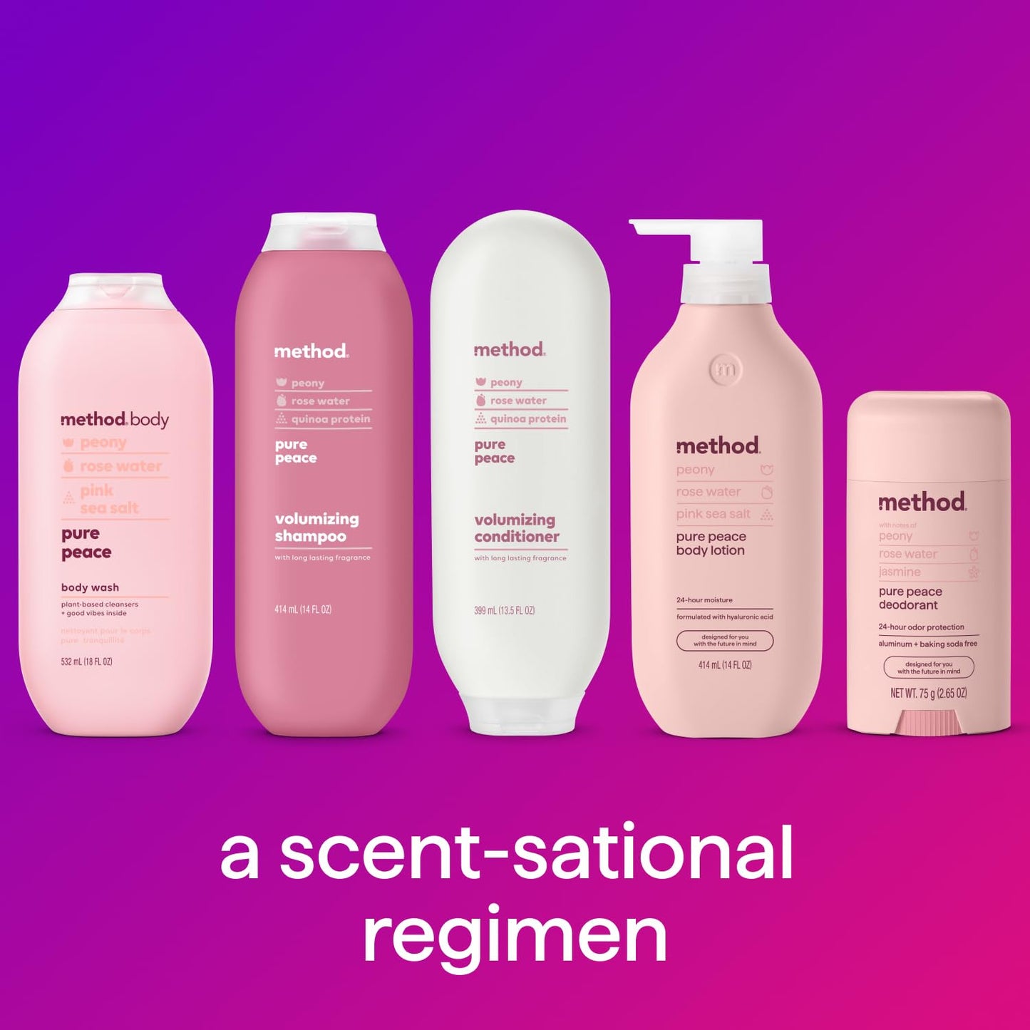 Volumizing Shampoo, Pure Peace with Rose, Peony, and Pink Sea Salt Scent Notes,