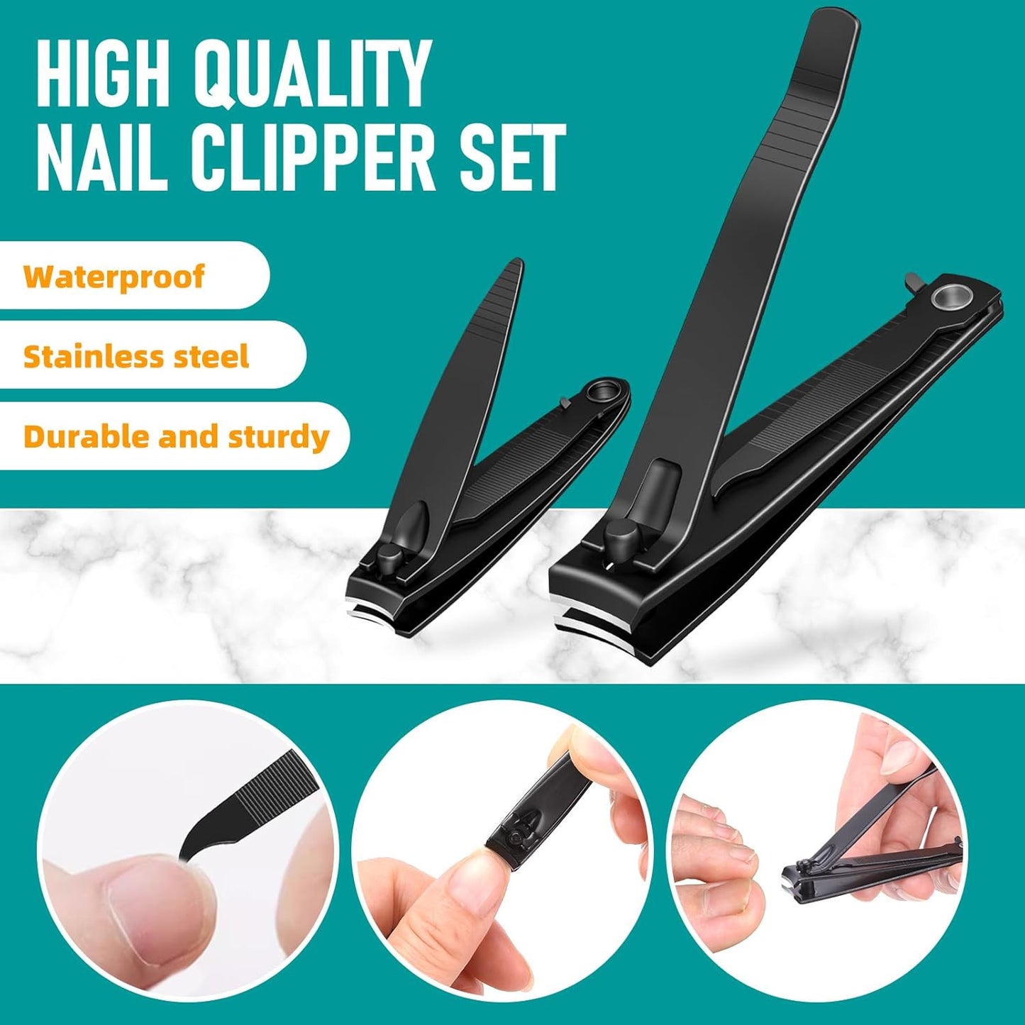 Nail Clippers Set, Heavy Duty Black Matte Stainless Steel Nail Clipper with Nail