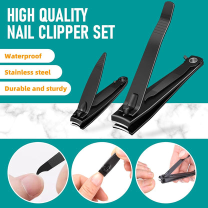 Nail Clippers Set, Heavy Duty Black Matte Stainless Steel Nail Clipper with Nail