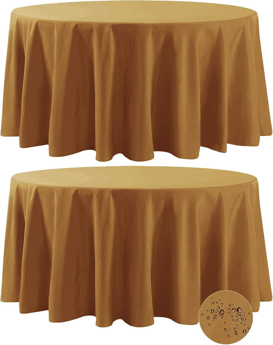 2 Pack Waterproof round Tablecloth, 120 Inch, Stain Resistant and Wrinkle Polyes