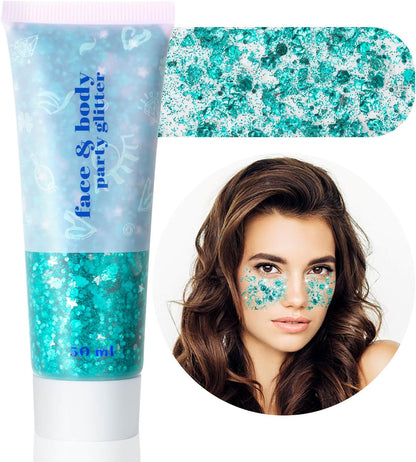 Teal Body Glitter,Mermaid Face Glitter Gel for Halloween Face Paint,Dazzle Green