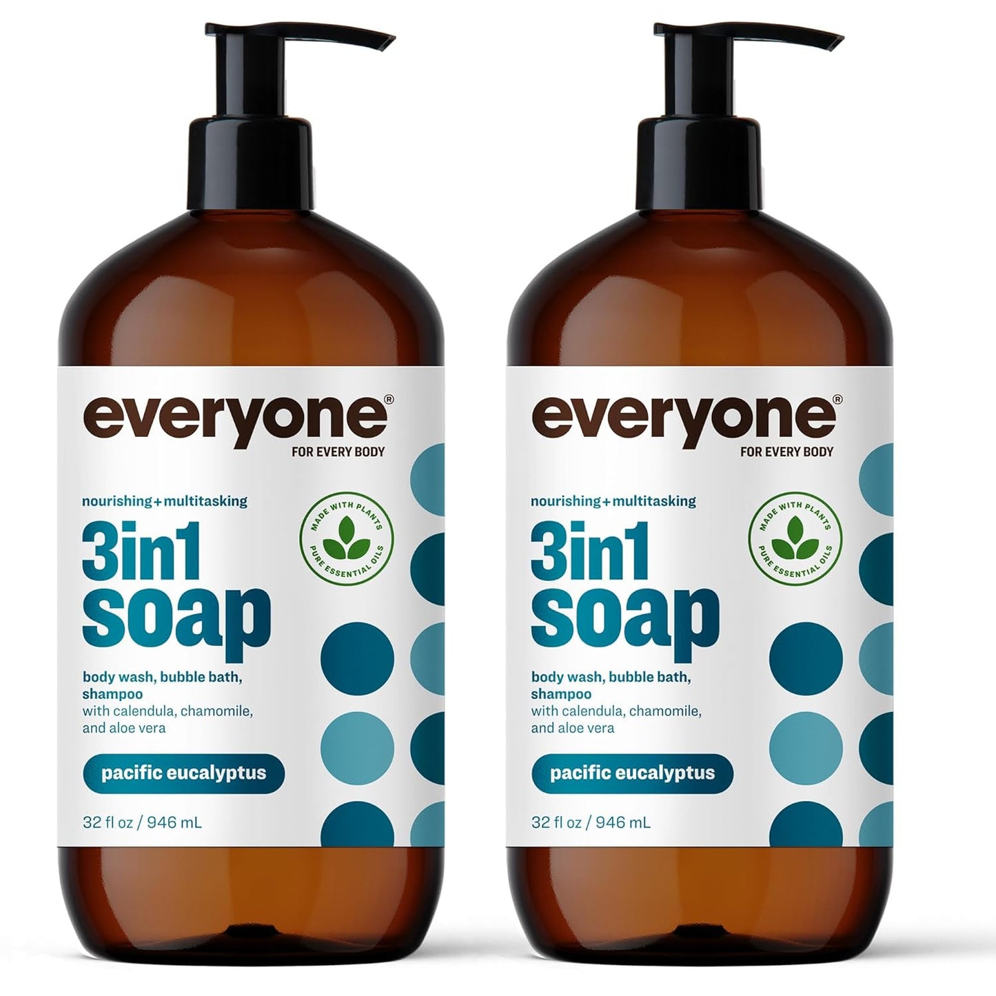3-In-1 Soap, Body Wash, Bubble Bath, Shampoo, 32 Ounce (Pack of 2), Pacific Euca