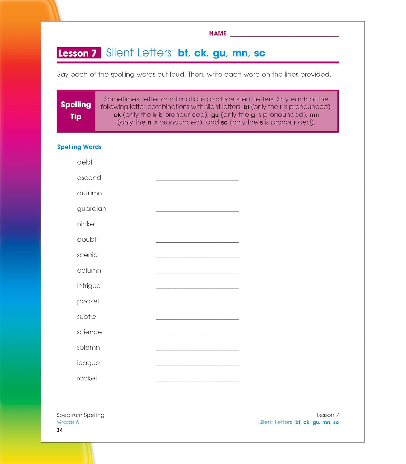 Spectrum Spelling Workbook Grade 6, Ages 11 to 12, Grade 6 Spelling, Handwriting