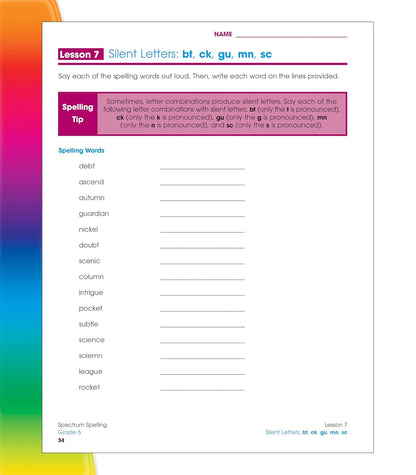 Spectrum Spelling Workbook Grade 6, Ages 11 to 12, Grade 6 Spelling, Handwriting