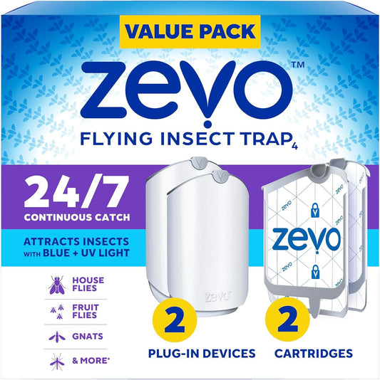 2 Flying Insect Traps & 2 Refill Cartridges - Plug in Fly Trap & Indoor Bug Catc
