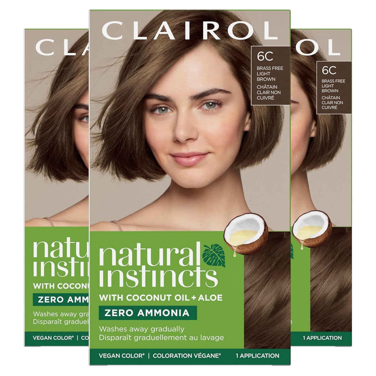 Natural Instincts Demi-Permanent Hair Dye, 6C Light Brown Hair Color, Pack of 3