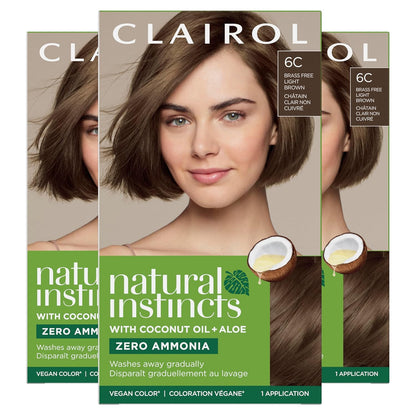 Natural Instincts Demi-Permanent Hair Dye, 6C Light Brown Hair Color, Pack of 3