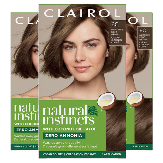 Natural Instincts Demi-Permanent Hair Dye, 6C Light Brown Hair Color, Pack of 3
