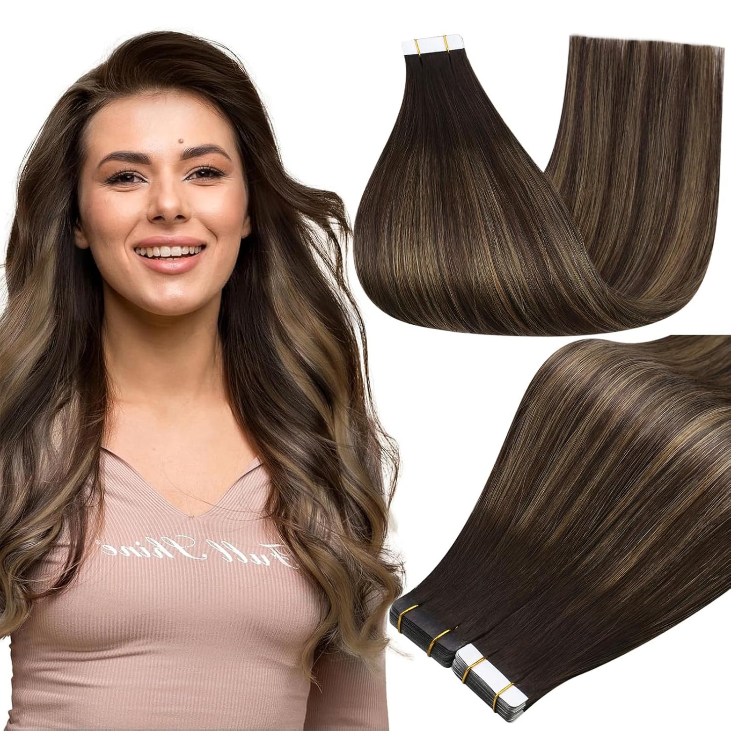 Tape in Hair Extensions Rooted Tape in Extensions Real Human Hair 18Inch Straigh