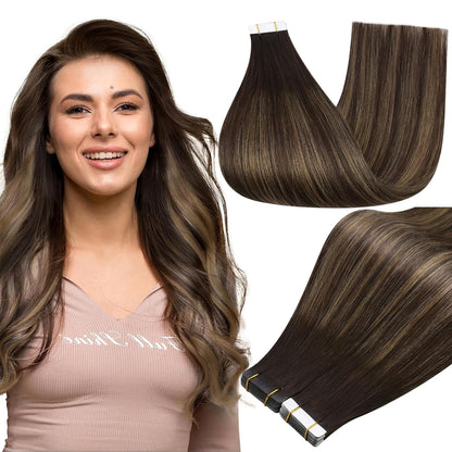 Tape in Hair Extensions Rooted Tape in Extensions Real Human Hair 18Inch Straigh