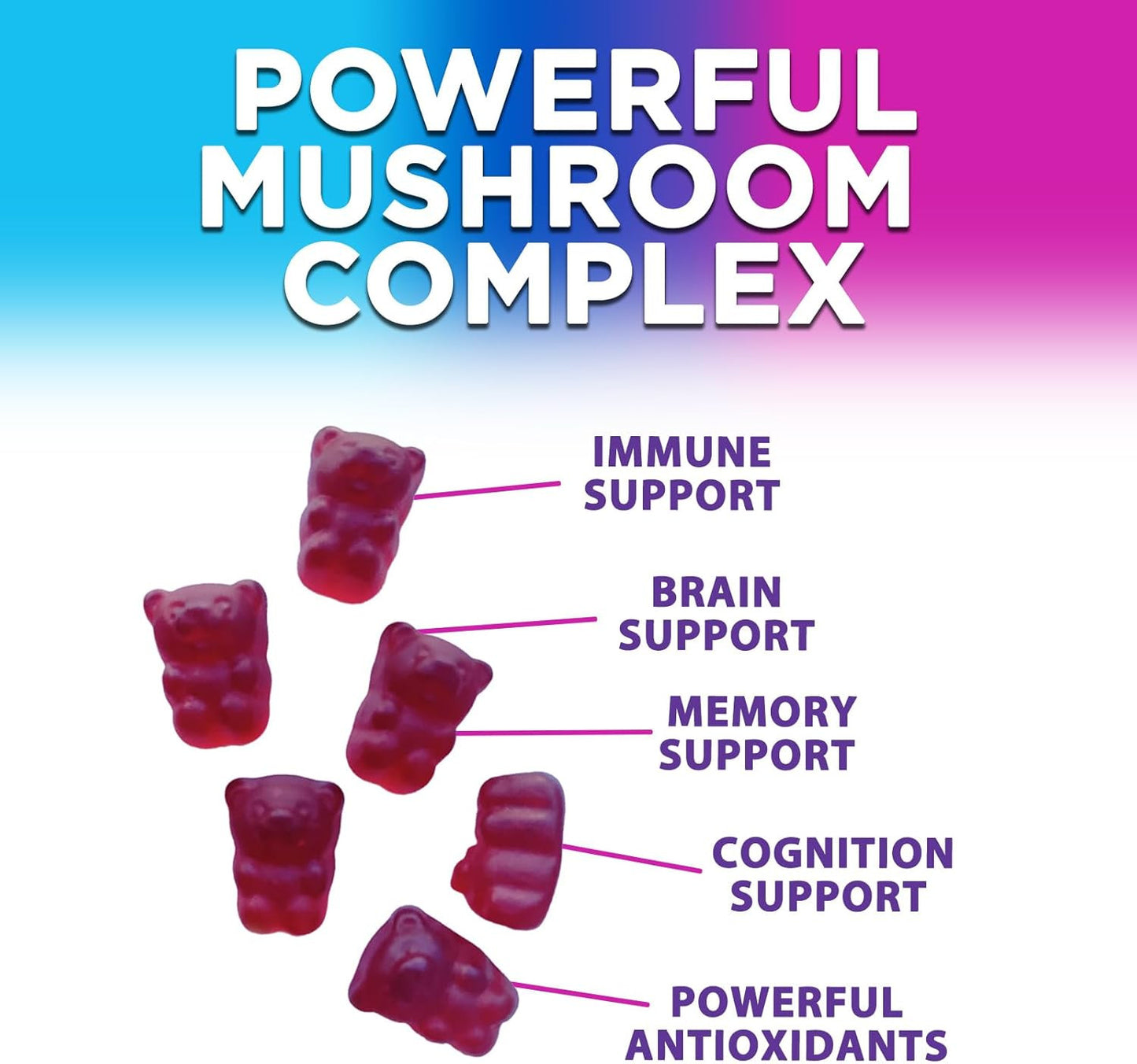 Mushroom Supplement Gummies - 12 in 1 with Lions Mane, Reishi, Cordyceps, Chaga