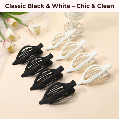 8 Pack Black and White Flat Hair Clips – Matte French Claw Clips for Women, Neut