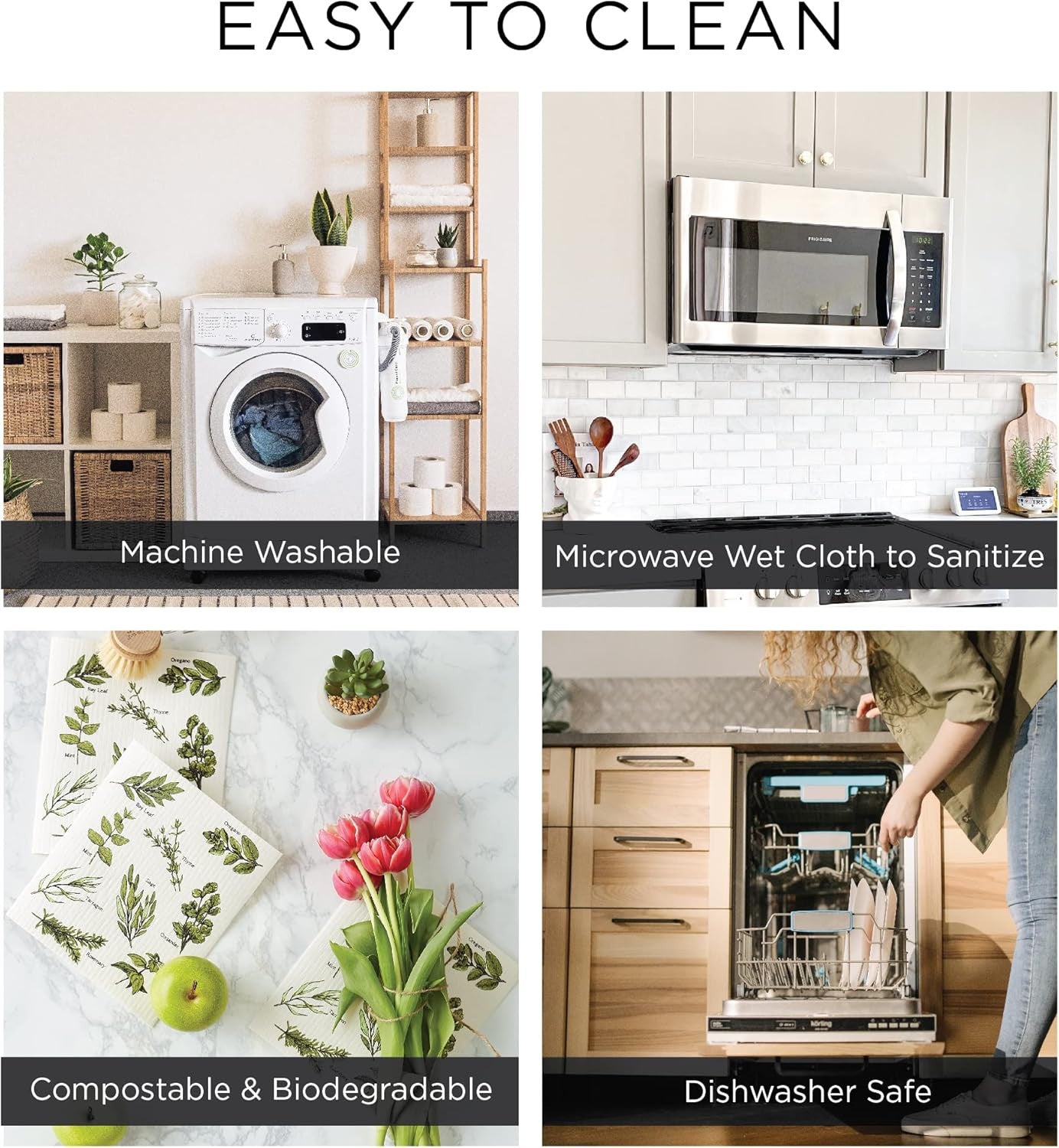 Swedish Dishcloths for Kitchen & Cleaning, Reusable, Machine Washable & Dishwash