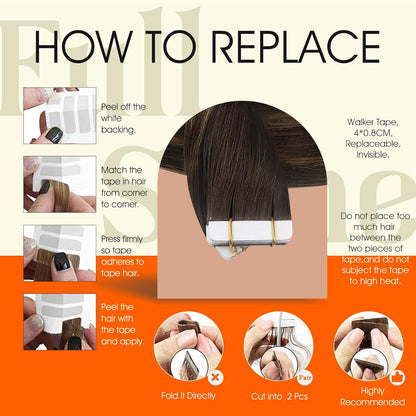 Tape in Hair Extensions 20Inch Tape in Human Hair Color 2/8/2 Balayage Dark Brow