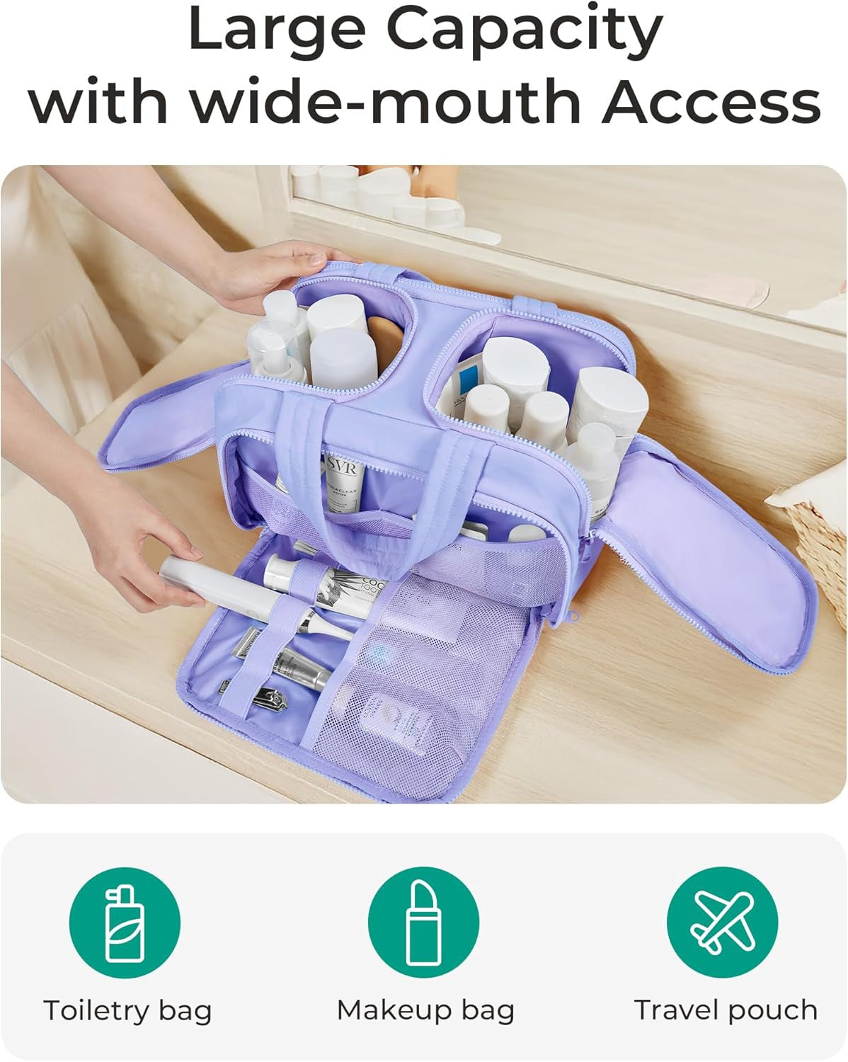 Travel Toiletry Bag, Lightweight Large Wide-Open Travel Bag for Women, Puffy Cos