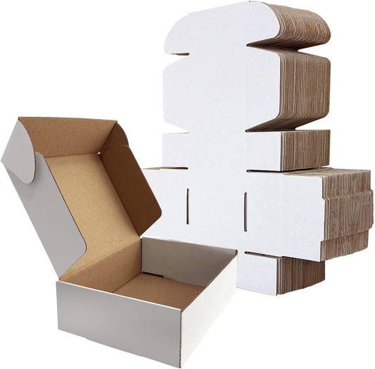 7X5X2 Inches Shipping Boxes Set of 25, White Small Corrugated Cardboard Box, Mai