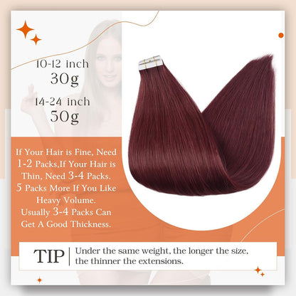 Tape in Hair Extensions Red Wine 99J Tape Ins Extensions Burgundy Hair Extension