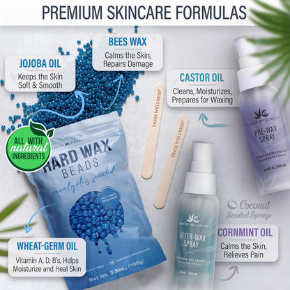 Waxing Kit for Sensitive Skin – Safe for Face & Skin, Prep & Aftercare Spray, Ea