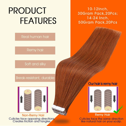 Tape in Extensions Color 550 Red Orange Double Sided Tape in Hair Extensions Hum