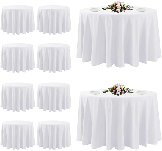 10 Pack White round Tablecloths, 120 Inch Stain Resistant and Wrinkle Polyester
