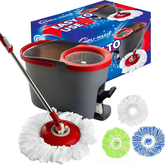 79349 Spin Mop Cleaning System with 3 Microfiber Mop Heads, Red/Gray,Red/Black
