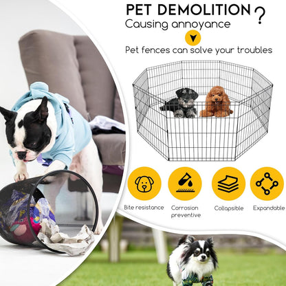 24 Inch Dog Pen 8 Panel Dog Playpen Indoor Outdoor Metal Puppy Pet Fence Portabl
