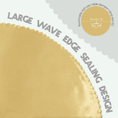 1 Pack 84 Inch / 7Ft round Tablecloth Satin Table Cover, Gold Table Cloth Overla