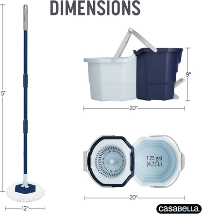 Spin Mop System with Extra Mop Head Refill - Two-Bucket Design with Splash Guard