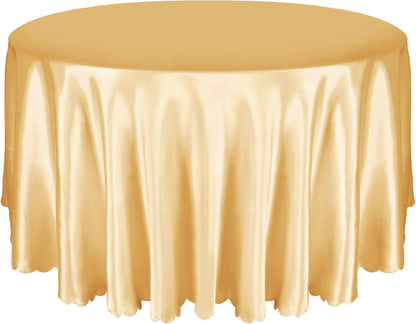 1 Pack 90 Inch / 7.5 Ft round Tablecloth, Light Gold Satin Table Cloth for 30-72
