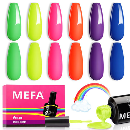 Neon Gel Nail Polish Set 6 Colors, Summer Neon Green Lime Yellow Pink Navy Blue