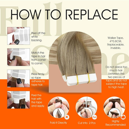 Tape in Extensions Human Hair 20 Inch Tape in Hair Extensions Balayage Color 8 A