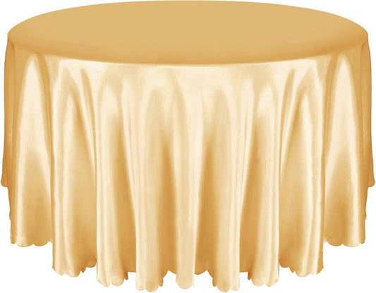 1 Pack 90 Inch / 7.5 Ft round Tablecloth, Light Gold Satin Table Cloth for 30-72