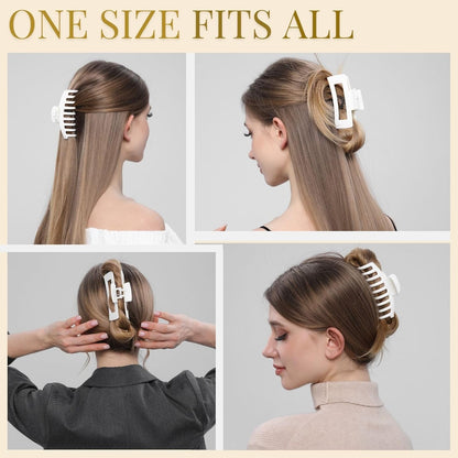 White Hair Clips for Women - 8 Pack 4.3 Inch Large Matte Banana Claw Clips for W