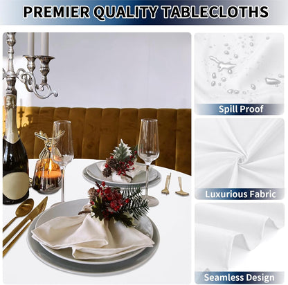 6 Pack round White Table Cloths 120 Inch for round Tables, Stain and Wrinkle Res