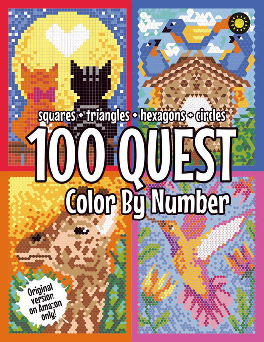 100 QUEST Color by Number: Squares + Triangles + Hexagons + Circles: Color Quest