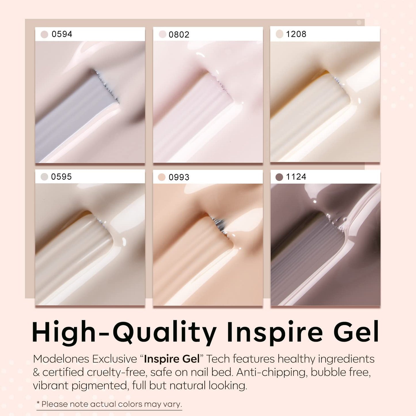 Nude Gel Nail Polish Set 6 Colors, Nuetral Skin Tones Beige Taupe Ivory White Gr