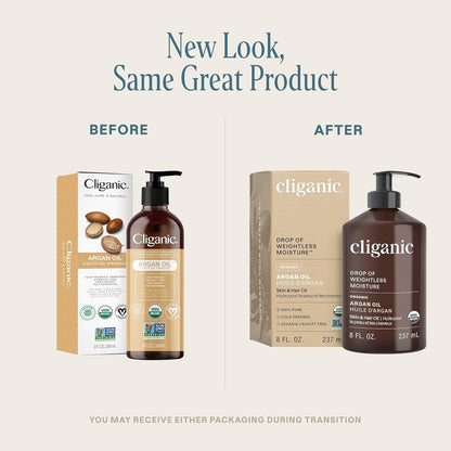 Organic Argan Oil 8Oz with Pump, 100% Pure - for Hair, Face & Skin (Packaging Ma