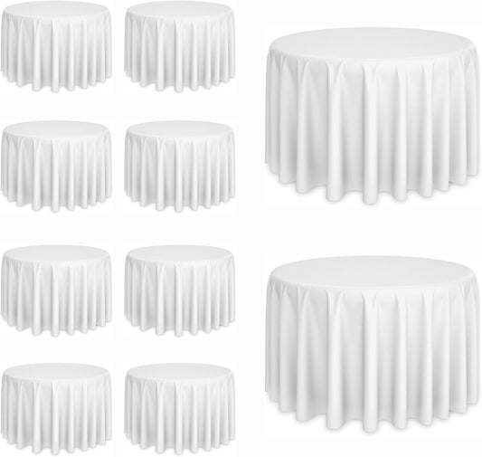10 Pack White round Tablecloths, 120 Inch Stain Resistant and Wrinkle round Tabl