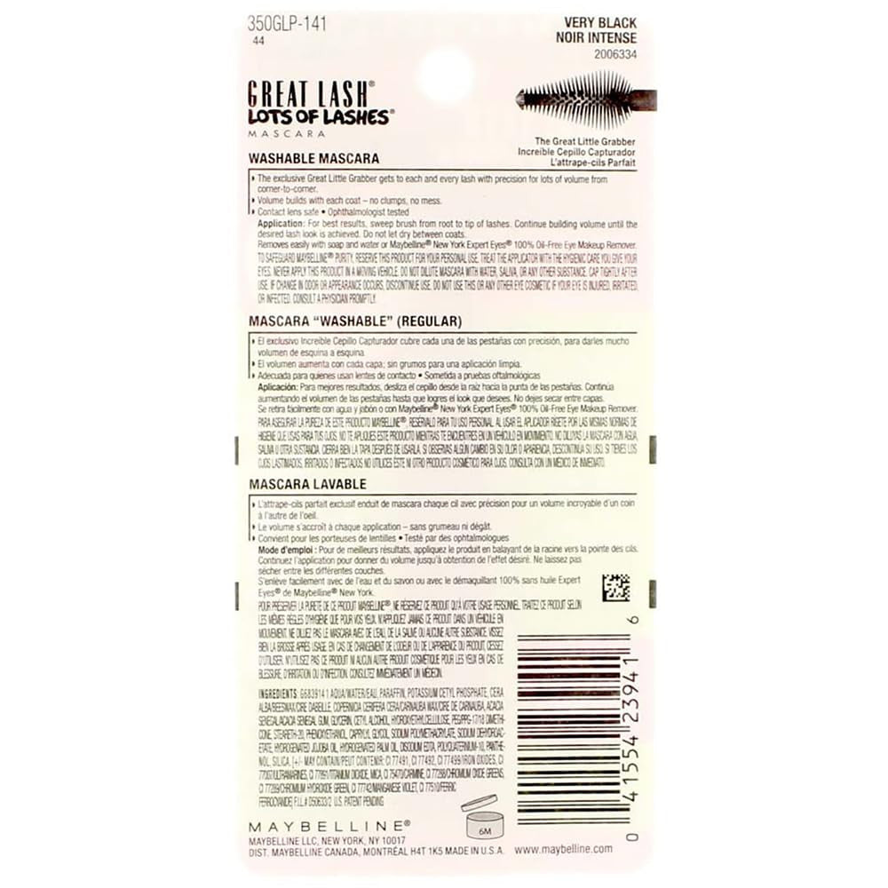 Myb Masc Grt Lsh Lots Vry Size .43 O  Great Lash Mascara Lots of Lashes Washable