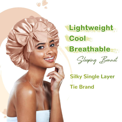 2Pcs Pack Silk Bonnet for Sleeping Satin Bonnet Hair Bonnet with Tie Band Sleep
